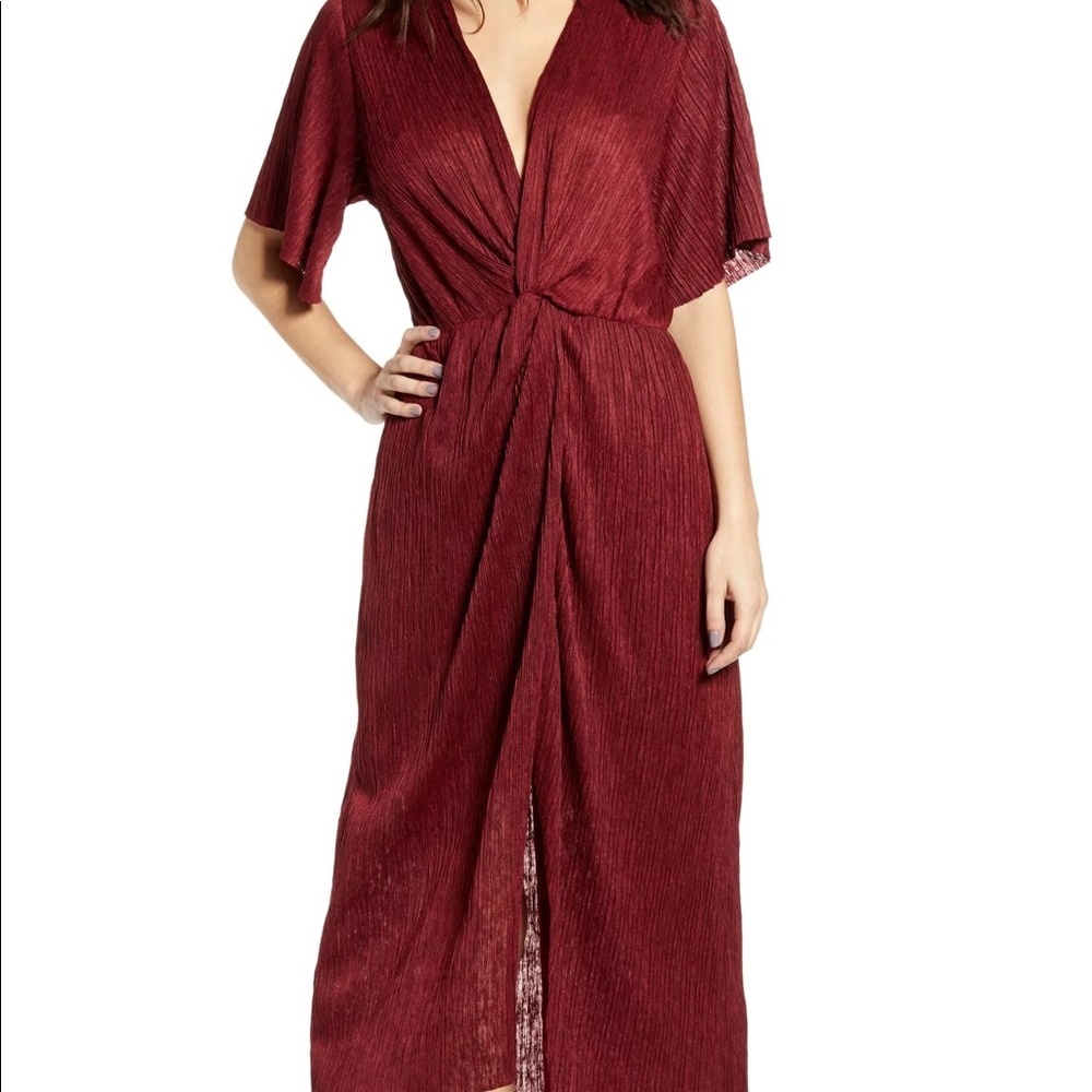 Red midi dress- Dolman Plisse Midi Dress